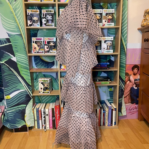 Missord Off Shoulder Layered Hem Polka Dot Mesh (SHEIN) Dress Sz M(6) - Picture 5 of 10